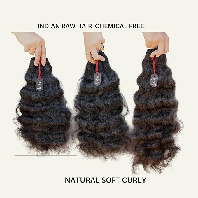 IDM Raw Indian Hair Weft Bundles, Natural Soft Curly, 100% Human Hair (18"20"22" Curly 3Bundles)