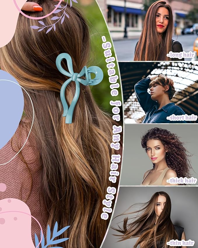 4 PCS Bow Hair Clips Bow Claw Clip for Women Nonslip Large Hair Claw Clips for Thin and Thick Hair Strong Hold Hair Bows (Pink+Watermelon Red+Light Purple+Sky Blue)