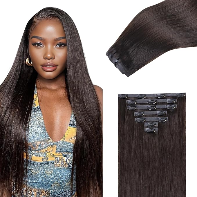 IDN BEAUTY Seamless Clip In Hair Extensions Human Hair Dark Brown Real Remy Virgin Human Hair Seamless Clip Ins For Black Women PU Weft Invisible Edge Thick Soft Hair ST 110g 16 Inches