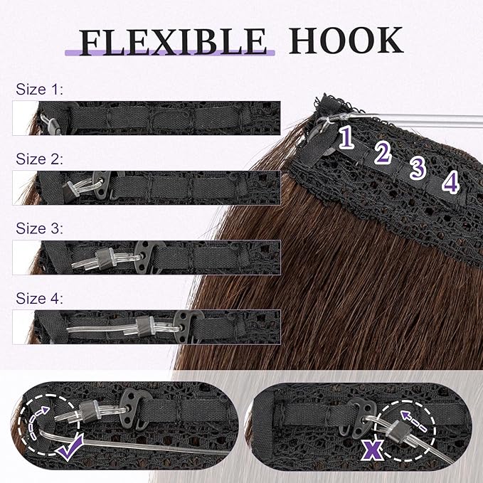 Halo Hair Extensions Real Human Hair,Halo Hair Extension 100% Human Hair, Wire Hair Extensions,Straight 02 Dark Brown 14inch/60g