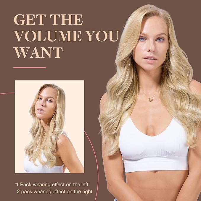GOO GOO Clip in Hair Extensions Real Human Hair, Remy Human Hair Extensions Clip ins for Women, Natural Human Hair, 16inch 160g 7Pcs, #16/22 Light Blonde Highlighted Golden Blonde