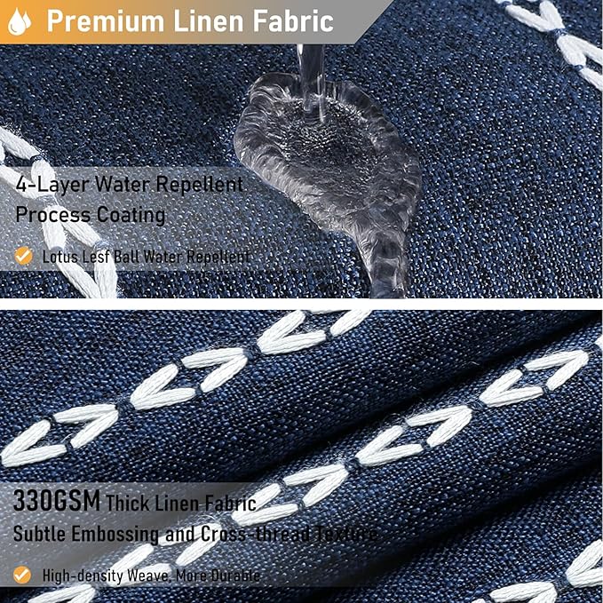 BTTN Stall Fabric Shower Curtain - 54x78 Boho Striped Linen Heavy Duty Tassel Shower Curtain Set with 10 Hooks, Narrow Rustic Modern Farmhouse Bohemian Thick Shower Curtains for Bathroom - Navy Blue