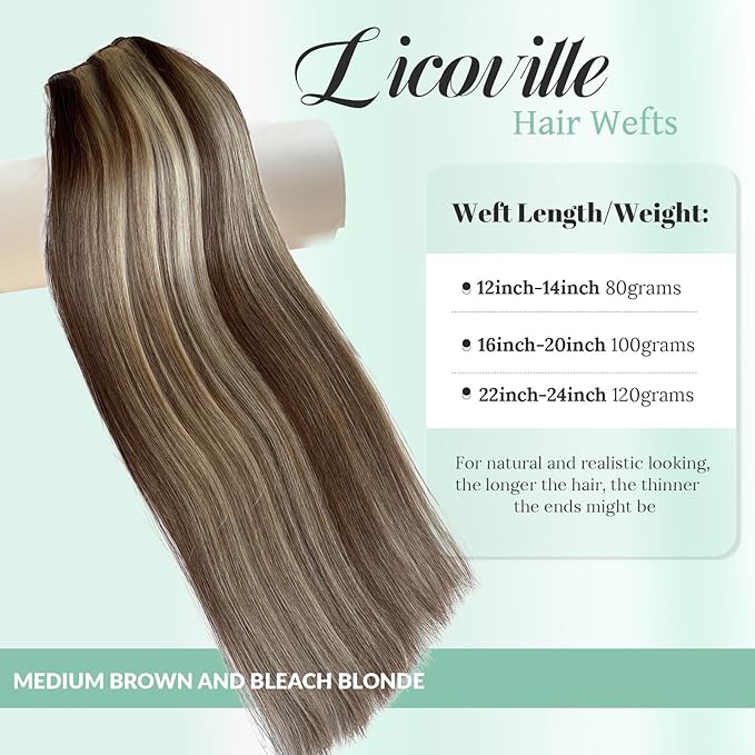 24 Inch Weft Human Hair Extensions Brown Blonde Balayage Sew in Extensions for Women SIlky Straight Hand Tied Weft Hair Extensions Blonde Highlighted Medium Brown Real Human Hair Bundles