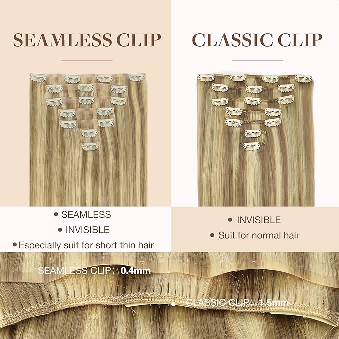GOO GOO Clip in Hair Extensions Real Human Hair, Remy Human Hair Extensions Clip ins for Women, Natural Human Hair, 24inch 120g 7Pcs, 16/22 Light Blonde Highlighted Golden Blonde