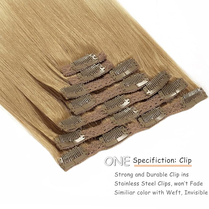 Caliee Remy Clip in Human Hair Extensions - T12-60 Ombre, Straight 7PCS Seamless Clip in Hair Extensions - Natural Double Weft, Invisible Thick Ends - 20Inch, 140G