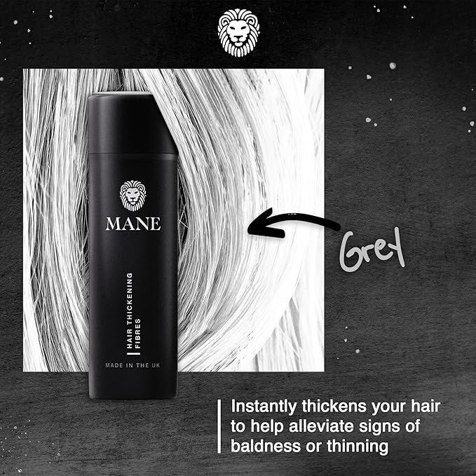 Mane Hair Building Fibers for Women & Men, for Fine & Thinning Hair, Thicker Fuller Looking Hairstyle, Conceal Bald Spots - Gray