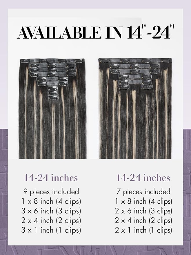 LUVME Balayage Clip in Hair Extensions, 135g 14 Inch Highlight Color Human Hair Extensions Thick Real Human Hair Clip on Double Weft Remy Hair