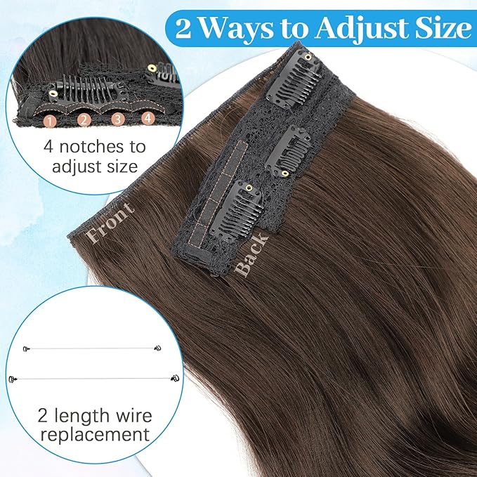 KooKaStyle Invisible Wire Hair Extensions Long Wavy Layered Synthetic Hair Extensions with Transparent Wire Adjustable Size 6 Secure Clips Medium Ash Brown Hairpieces for Women 20 Inch