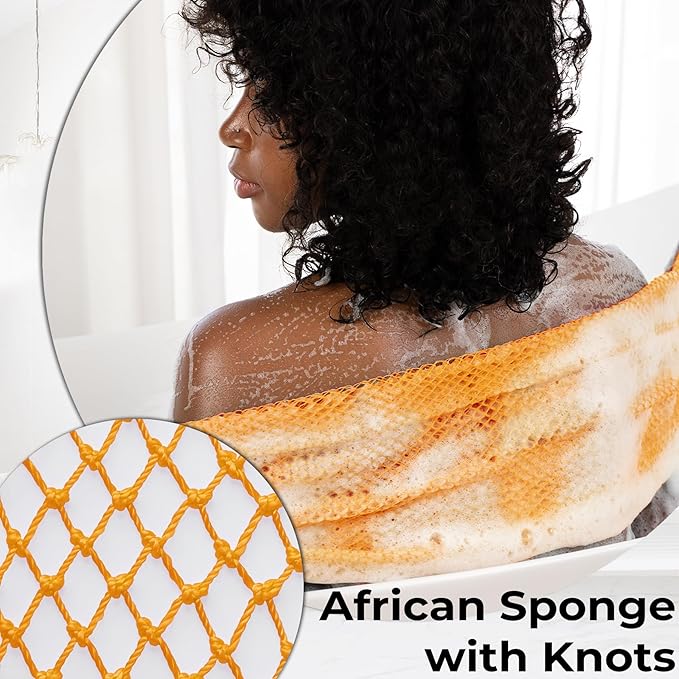 African Net Sponge Authentic - Back Scrub Exfoliating Net Sponge with Knots - 2 Pieces African Bath Sponges for Body Scrubber Exfoliator - Back Washer for Shower Accessories