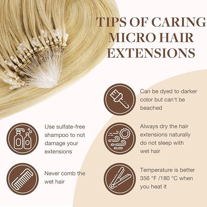 GOO GOO Micro Link Tip Hair Extensions Real Human Hair, 20inch 50g 50S, Cold Fusion Micro Link Tip, Invisible Remy Hair Extensions, 18AT60A Pearl Ash Blonde Highlights