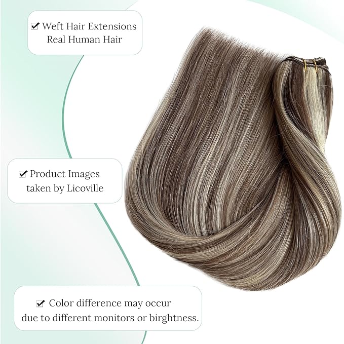 Highlight Human Hair Straight Bundles Brown and Blonde Sew in Hair Extensions Real Human Hair 100G 18 Inch Soft Weft Hair Extensions Brown with Blonde Highlights Sew in Bundles