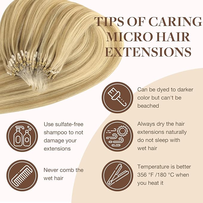 GOO GOO Micro Link Tip Hair Extensions, Real Human Hair, 20inch 50g 50S, Cold Fusion, Invisible Remy, 16/22 Light Blonde Highlighted Golden Blonde
