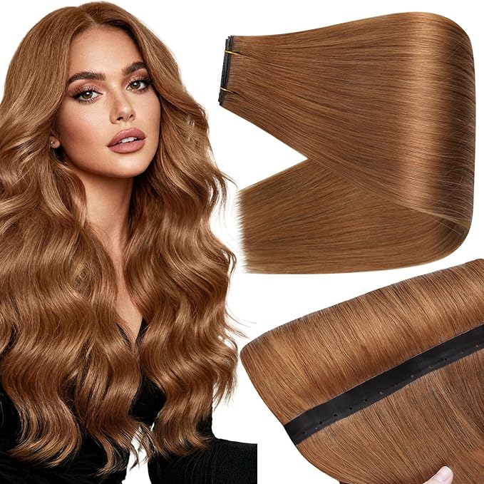 Full Shine Butterfly Weft Hair Extensions Human Hair Color Copper Hair Weft Genius Weft Extensions Remy Hair Micro Bead Extensions Invisible Pu Hole Weft For Party 18Inch 100G