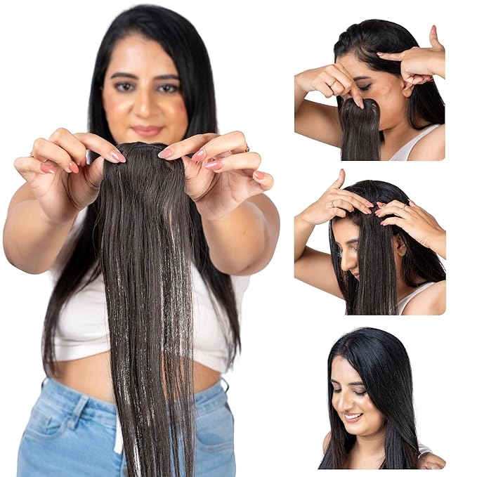 Capilus Invisible Hair Patch (Natural Black, 16 Inch 1 Pack) | 100% Indian Human Hair Extensions for Women & Girls | Natural-Looking Volumizer | Undetectable, Durable & Non-Damaging Clip Mechanism