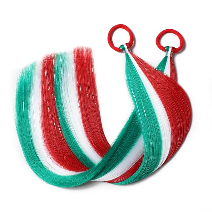 Crazy Hair Day Accessories for Women 20 inch Colored Hair Extensions for Braids Festival Red White Green Ponytail Extension