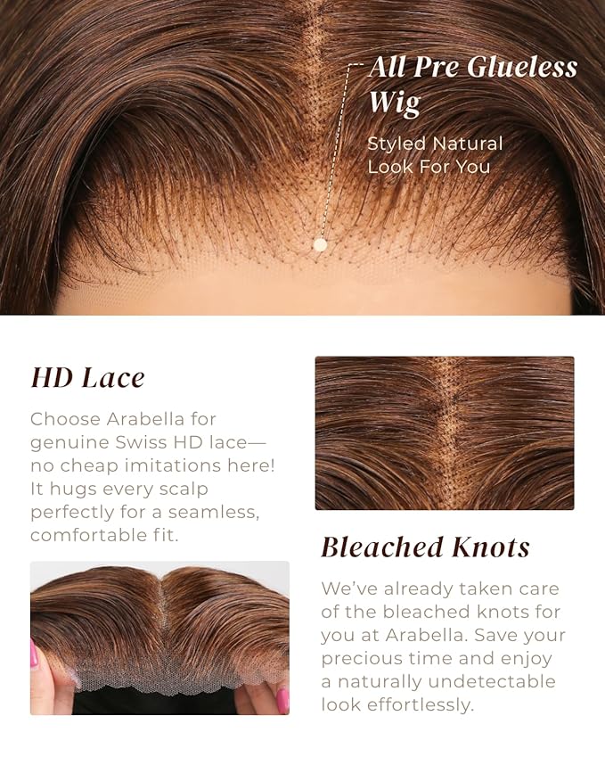 Arabella 6x5 Ready to Go Glueless Wigs Human Hair 230% Density Lace Front Wigs 100% Human Hair 12A Pre Cut Lace Pre Plucked Bleached Knots 4# Brown Straight Wig Human hair (20inch, 6x5 Straight Wig)