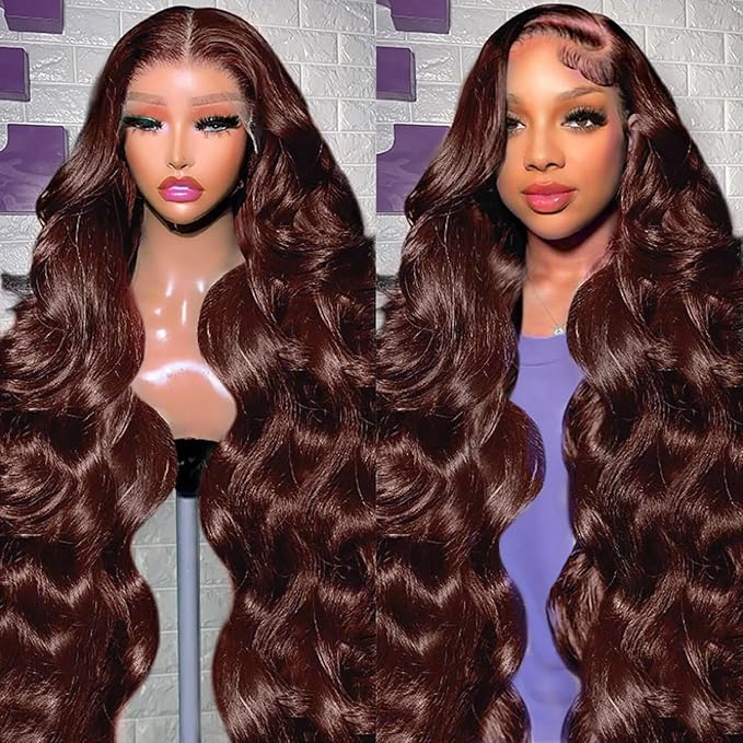 34 Inch Chocolate Brown Lace Front Wig Human Hair 200% Density 13x6 Body Wave Lace Front Wigs Human HD Transparent Glueless Wig Pre Plucked With Baby Hair 4# Brown Wig For Women
