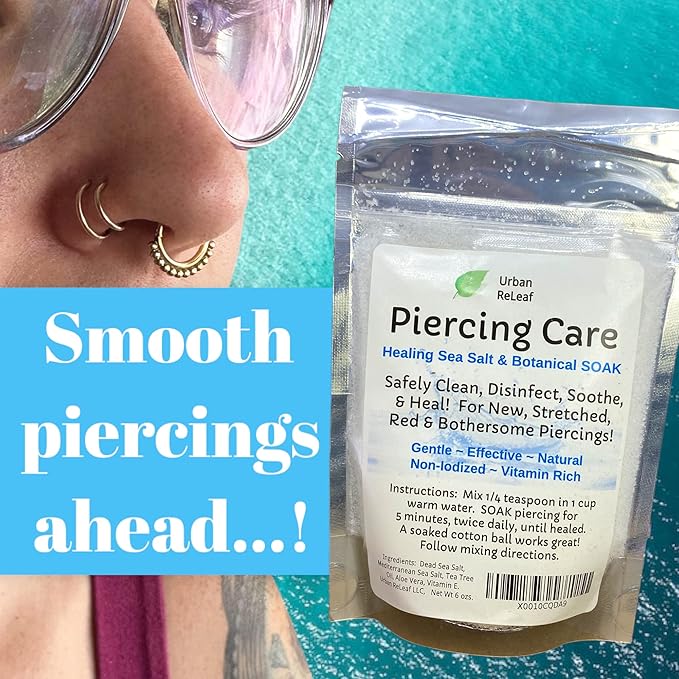 Urban ReLeaf Piercing Care 6 oz. Bag, Soothing Sea Salt & Botanical SOAK. Aftercare Solution Concentrate, Makes 90 Cups.