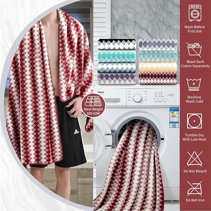 8 Piece Bathroom Towel Set |2 Oversized Bath Towels,2 Hand Towels,4 Washcloths| 600GSM Soft Hotel Towel Set Large Bath Sheet for Bathroom,Highly Absorbent Quick Dry Bath Towel Collections,Burgundy