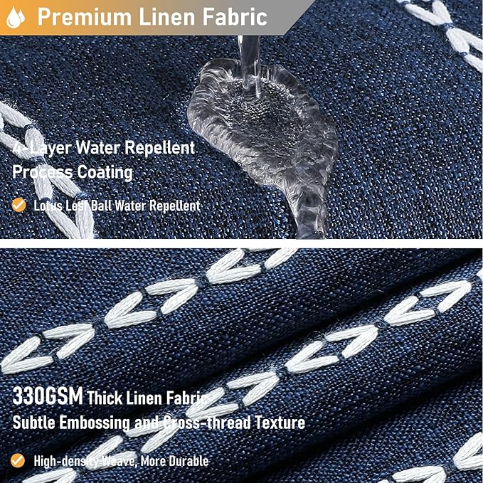 BTTN Boho Farmhouse Shower Curtain - Linen Rustic Heavy Duty Striped Fabric Shower Curtain Set with Tassel, Bohemian Vintage Country Cloth Shower Curtains for Bathroom，Navy Blue，72" W x 78" L