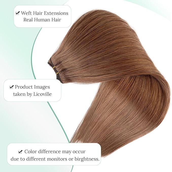 Auburn Weft Hair Extensions Sew in Human Hair Wefts for Women, 18 Inch 100G Silky Straight #30 Auburn Brown Bundle Double Weft Hand Tied Sew in Extensions Real Human Hair Weave
