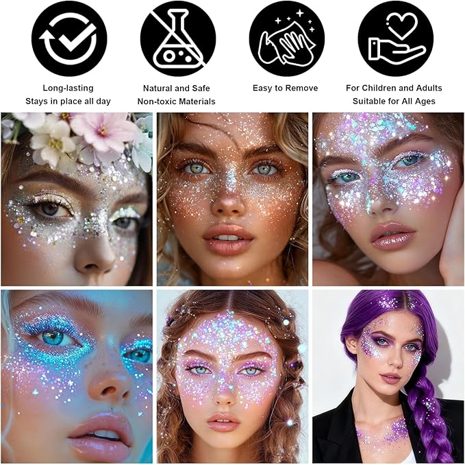Blue Body Glitter Stick, Sparkling Hair Glitter for Kids and Women, Waterproof Face Hair and Body Glitter Makeup, Rave Accessories Carnival Chunky Sequins
