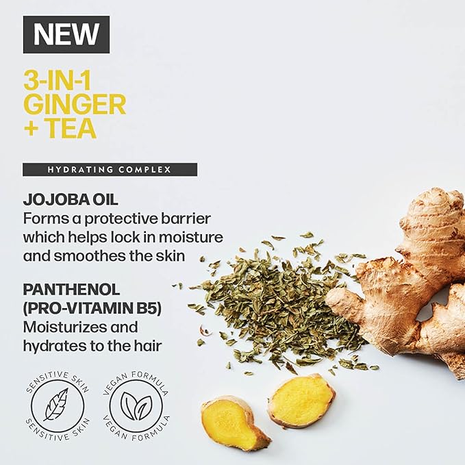 AMERICAN CREW 3-in-1 Ginger & Tea, Shampoo, Conditioner & Body Wash for Men, Hair Care Gift for Him, Revitalizing and Refreshing Fragrance, 33.8 fl oz