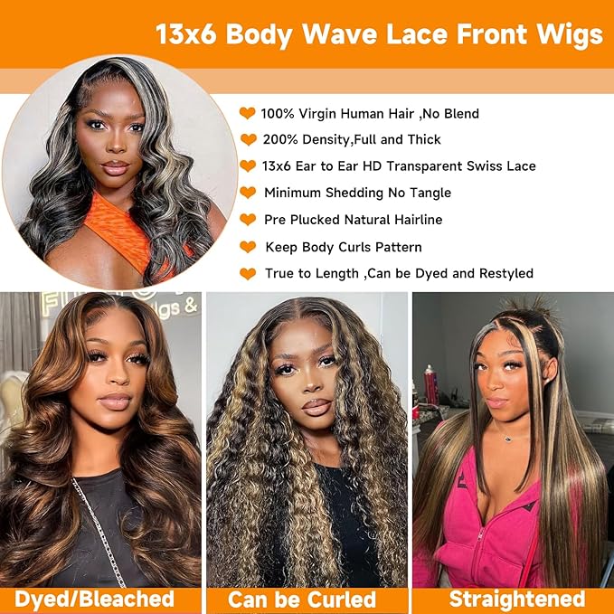 30 Inch Balayage 13x6 Ombre Lace Front Wig Human Hair Colored 1b/27 Honey Blonde Highlight Body Wave Lace Front Wigs Human Hair 200 Density HD Lace Frontal Wigs Pre Plucked Glueless Wigs for Women