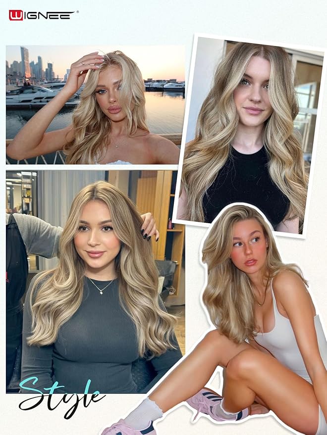 WIGNEE Butterfly OVO Weft Hair Extensions Human Hair Blonde Ombre 18 Inch Seamless Invisible Glueless Salon Quality with Micro Beads Add Volume & Length for White Women(9A/60)