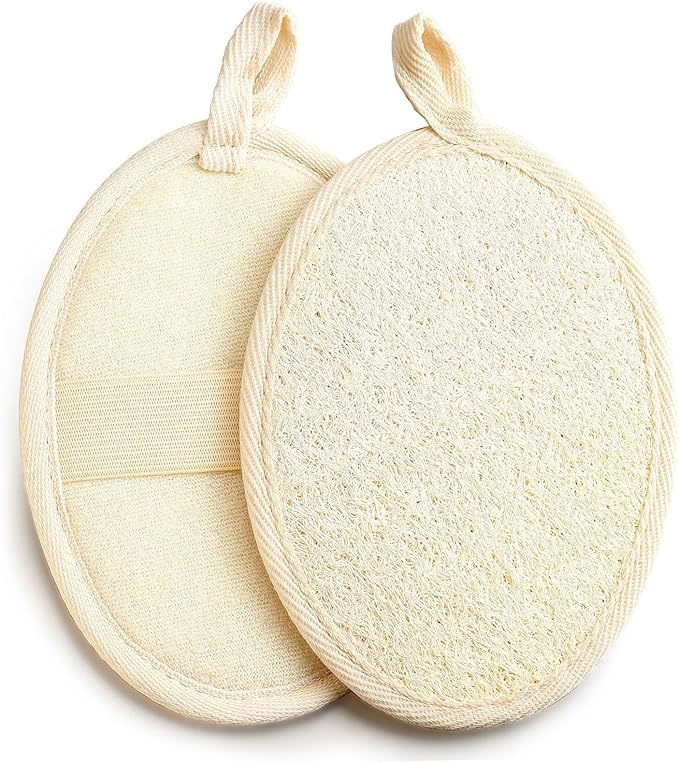 2 Pack Natural Loofah Sponge - Exfoliating Body Scrubber for Shower & Bath, Biodegradable & Gentle for Face Body Women Men