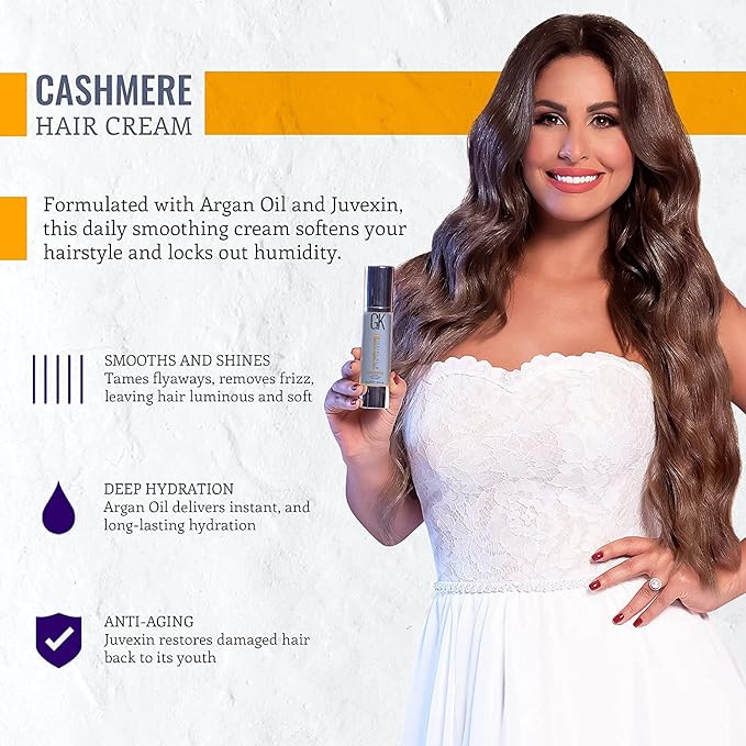 GK HAIR Global Keratin Moisturizing Shampoo and Conditioner Sets (10.1 Oz/300ml) with Leave In Cashmere Smoothing Styling Cream (1.69 Fl Oz/50ml) for Color Treated Dry Damaged Frizzy Hair