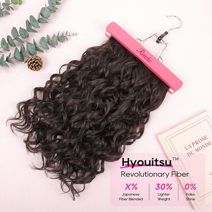 REECHO Curly Hair Extensions, 4PCS 16 inch Clip in Hair Extensions Lace Weft Short Curly Clip Ins Invisible Natural Hairpieces for Women, Dark Brown