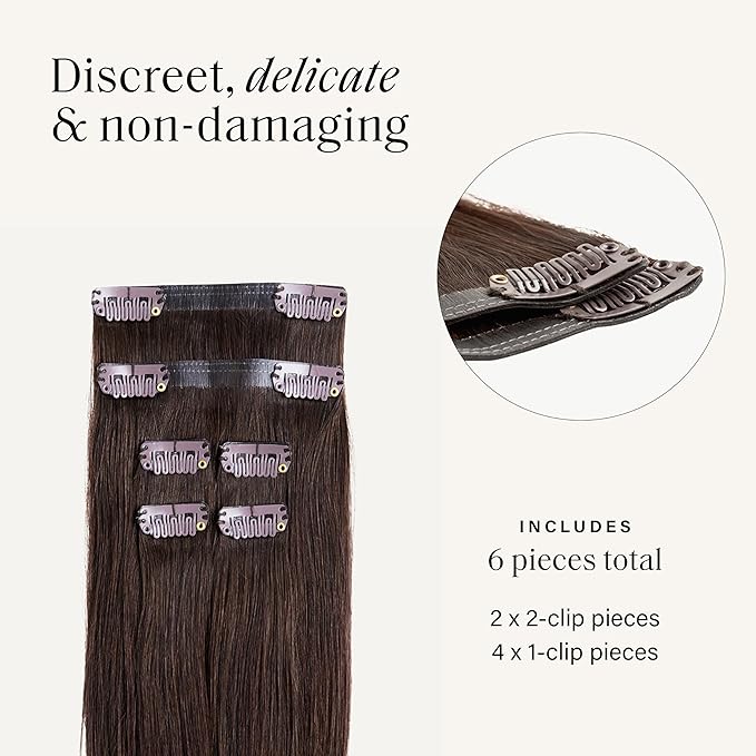 Luxy 100% Remy Human Hair Extensions for Thin Hair Thinning Hair Fill-Ins – 6 Seamless Wefts Multi-Dimensional Color Blend - Natural-Looking Volume & Coverage 95 grams 20" Chocolate Brown Thinning
