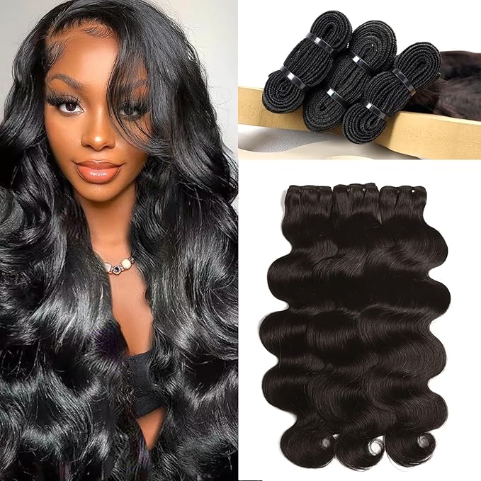 Lynch 15A Body Wave Bundles Human Hair, 16 18 20 Inch Real 100% Unprocessed Raw Cambodian Hair 3 Bundles, Plush Thick Cambodian Virgin Hair 105 Gram Per Bundle Natural Black For Woman