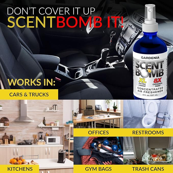 Scent Bomb Air Freshener Spray, Long-Lasting Odor Eliminator for Home & Car, Effective Deodorizer for Kitchen, Bathroom, Fresh Room Spray & Smell Neutralizer, Gardenia Scent