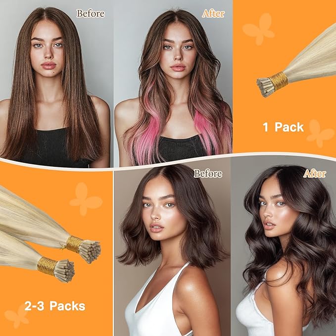 DOORES I Tip Hair Extensions Human Hair, Dark Blonde Highlighted Bleach Blonde 50g/50s 22 Inch, Itips Straight Remy Hair Extensions Cold Fusion Human Hair Extensions for Women