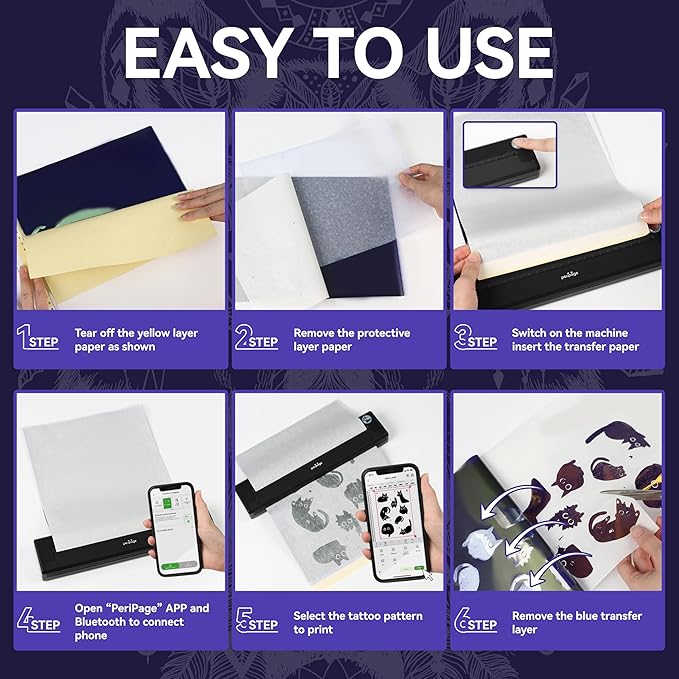 P90 Tattoo Stencil Printer, Wireless Thermal Tattoo Printers with Stencil Paper,Portable Tattoos Printer Compatible with Phone Pad and PC