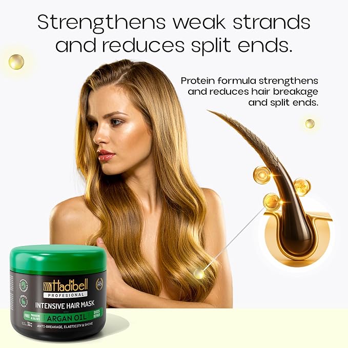 Hadibell Hair Repair & Hydration Pack, Keratin Treatment & Nourishing Argan Oil Hair Mask, Anti-Frizz, Intense Shine & Strengthening, Sulfate & Paraben Free