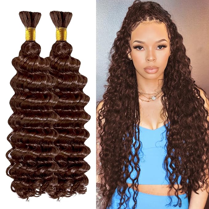 28 Inch Human Braiding Hair 100g Deep Wave Bulk Human Hair for Braiding Brazilian Virgin Human Hair Bundles Wet and Wavy Bundles No Weft Curly Human Hair Extensions for Boho Braids #4