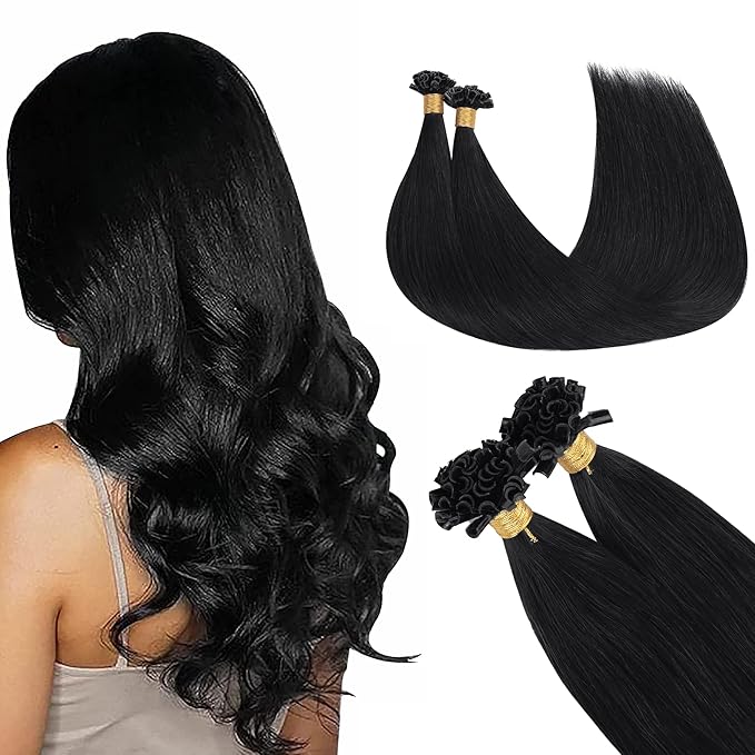 GOO GOO U Tip Real Human Hair Extensions, 22inch 50g 50S, Hot Fusion, Jet Black