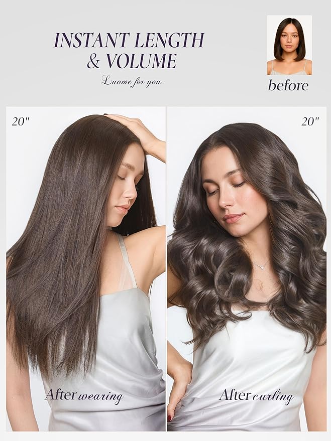 LUVME Handmade Weft Clip in Hair Extensions Human Hair 18 Inch 120g 7pcs Rich Mocha Brown Straight Double Weft Seamless Clip-ins for Full Coverage