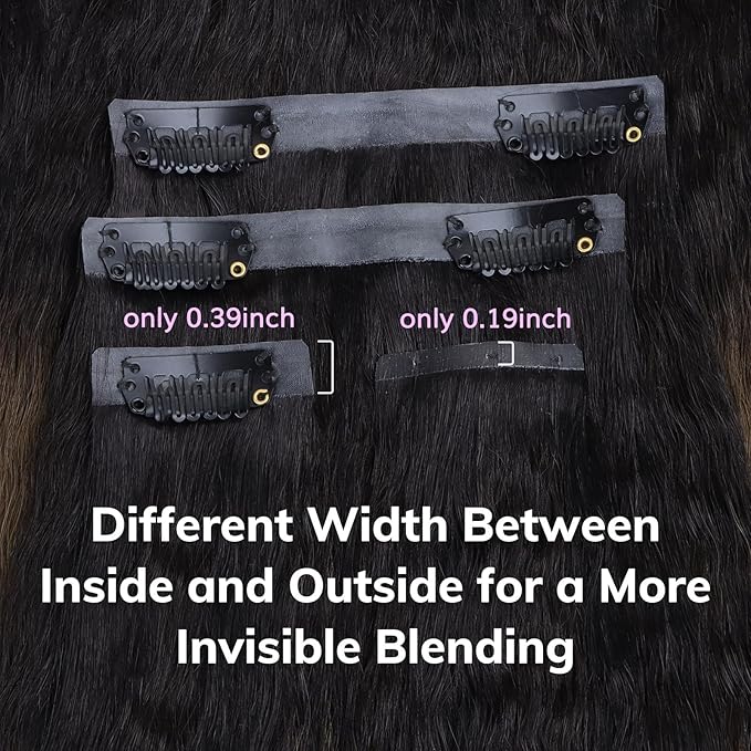 IDN BEAUTY Seamless Clip In Hair Extensions Human Hair, Kinky Straight 16 Inch 110g 7pcs, 1B/6/1B Balayage Natural Black to Chestnut Brown Remy Hair Seamless Clip Ins For Black Women PU Invisible Edge