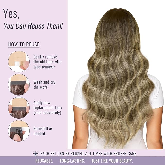 Fshine Remy Hair Tape in Extensions Blonde Hair Extensions Balayage Chestnut Brown to Platinum Blonde and Brown Tape in 16 Inch Straight 16 Inch 20 pcs 50 g,Adjustable & Flexible for Any Hairstyle