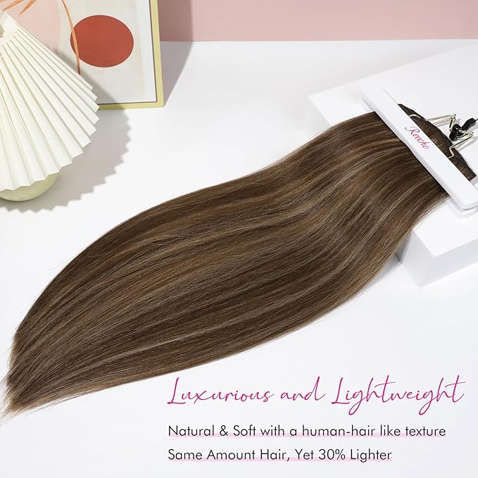 REECHO Hair Extensions, 11PCS Clip in Hair Extensions 24" Long Straight hair extensions HE005 Natural Soft Synthetic Hairpieces for Women – Dark Brown with Highlights