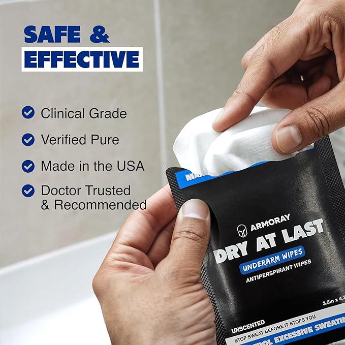 Armoray Dry At Last Underarm Deodorant Wipes Individually Wrapped - Anti Perspirant & Anti Sweat for Hyperhidrosis Treatment - Armpit Sweat Blocker - Deodorant Wipes for Women & Men, 15 Count