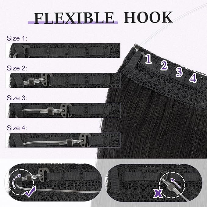 Halo Hair Extensions Real Human Hair,Halo Hair Extension 100% Human Hair, Wire Hair Extensions,Straight 01 Jet Black 12inch/55g