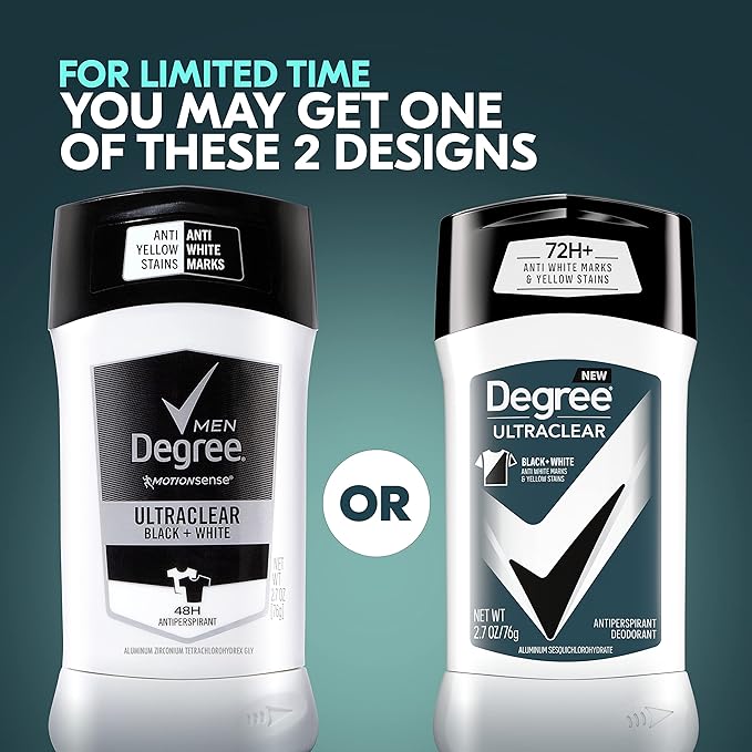 Degree Men UltraClear Antiperspirant Deodorant Black + White 72-Hour Sweat & Odor Protection Antiperspirant For Men With MotionSense Technology 2.7 Ounce (Pack of 4)