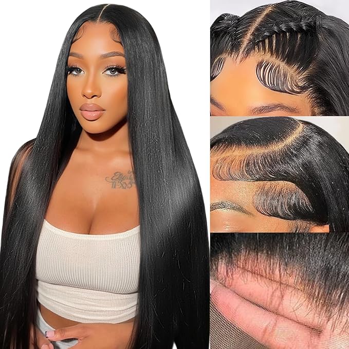 Straight Wigs Human Hair 13x6 Lace Front Wigs Human Hair Pre Plucked 200 Density HD Transparent Lace Frontal Wigs for Women Glueless Wigs Human Hair Natural Color 24 Inch