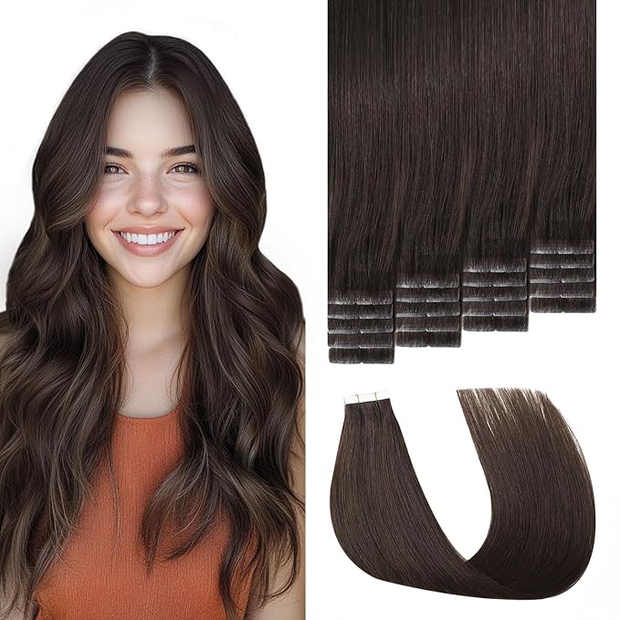 Invisible Tape in Hair Extensions Real Human Hair Pro3.0#2 Dark Brown 20pcs 30g 14inch Seamless Injected Hand-Tied Remy Invisi Edge Tape ins Extensions 3rd-Generation（#2-14inch）