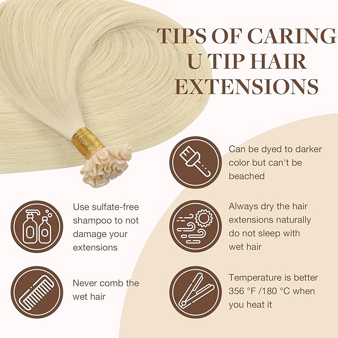 GOO GOO U Tip Hair Extensions - Real Human Hair, 14inch 50g 50S, Hot Fusion, Invisible Remy, 60A Platinum Blonde